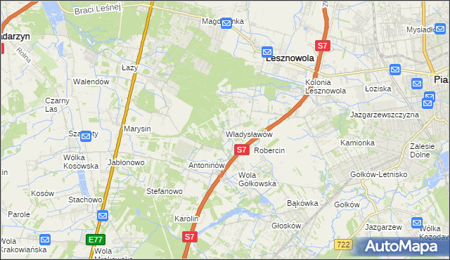 mapa Władysławów gmina Lesznowola, Władysławów gmina Lesznowola na mapie Targeo