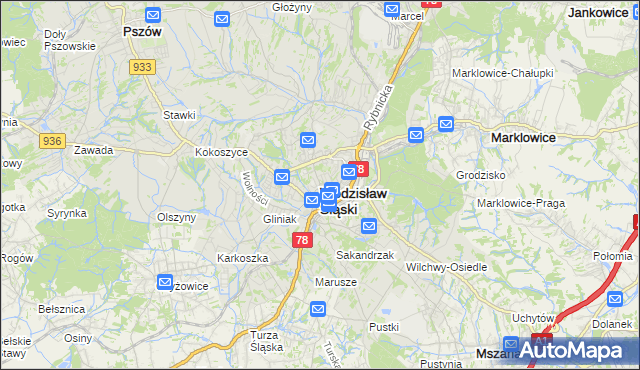 mapa Wodzisławia Śląskiego, Wodzisław Śląski na mapie Targeo