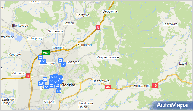 mapa Wojciechowice gmina Kłodzko, Wojciechowice gmina Kłodzko na mapie Targeo