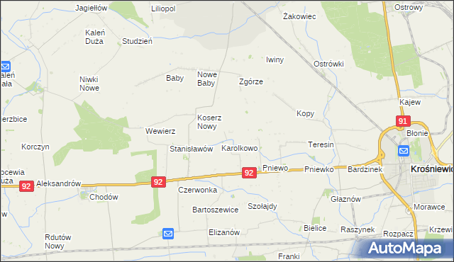 mapa Wojciechowo gmina Chodów, Wojciechowo gmina Chodów na mapie Targeo