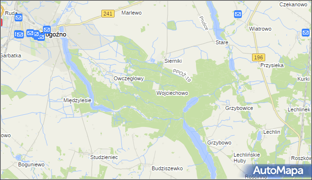 mapa Wojciechowo gmina Rogoźno, Wojciechowo gmina Rogoźno na mapie Targeo