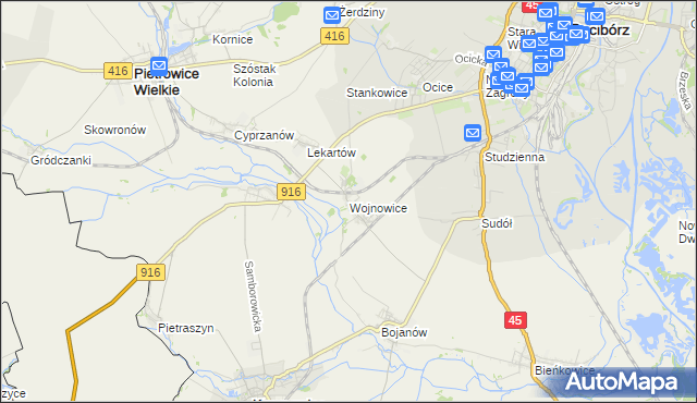 mapa Wojnowice gmina Krzanowice, Wojnowice gmina Krzanowice na mapie Targeo