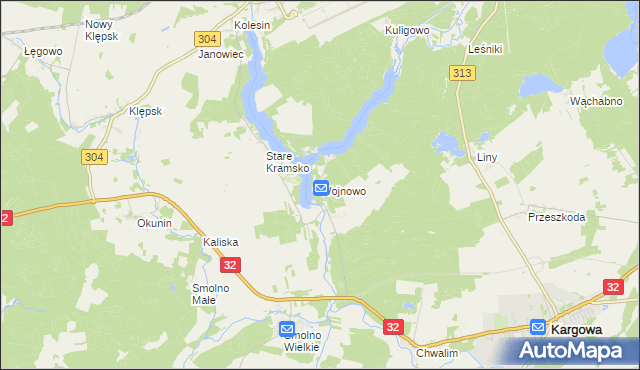 mapa Wojnowo gmina Kargowa, Wojnowo gmina Kargowa na mapie Targeo