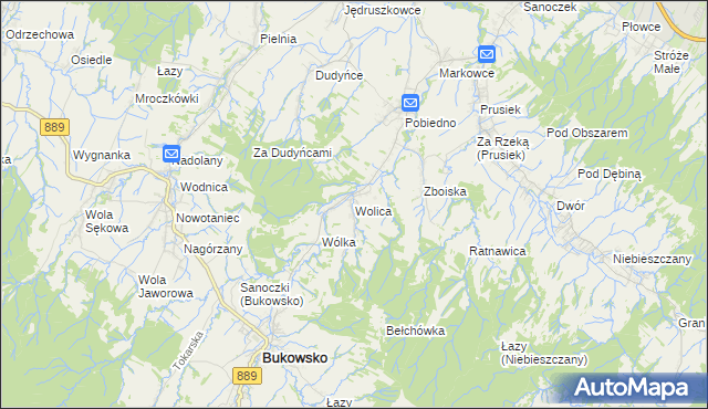 mapa Wolica gmina Bukowsko, Wolica gmina Bukowsko na mapie Targeo