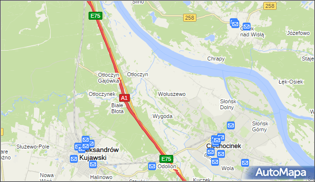 mapa Wołuszewo, Wołuszewo na mapie Targeo