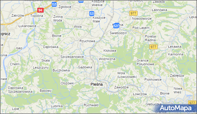 mapa Woźniczna, Woźniczna na mapie Targeo