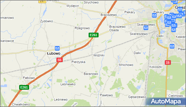 mapa Woźniki gmina Łubowo, Woźniki gmina Łubowo na mapie Targeo