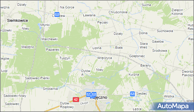 mapa Wręczyca gmina Pajęczno, Wręczyca gmina Pajęczno na mapie Targeo