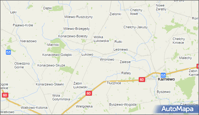mapa Wronowo gmina Karniewo, Wronowo gmina Karniewo na mapie Targeo