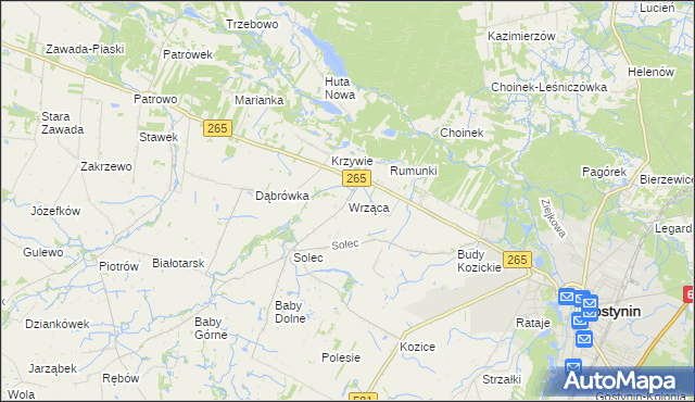 mapa Wrząca gmina Gostynin, Wrząca gmina Gostynin na mapie Targeo