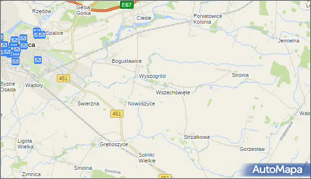 mapa Wszechświęte gmina Oleśnica, Wszechświęte gmina Oleśnica na mapie Targeo