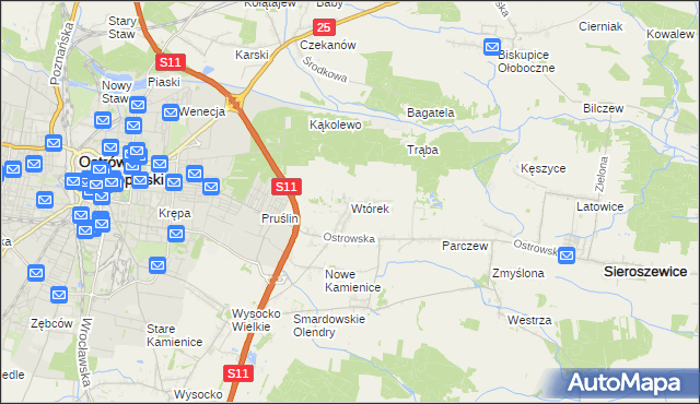 mapa Wtórek gmina Ostrów Wielkopolski, Wtórek gmina Ostrów Wielkopolski na mapie Targeo