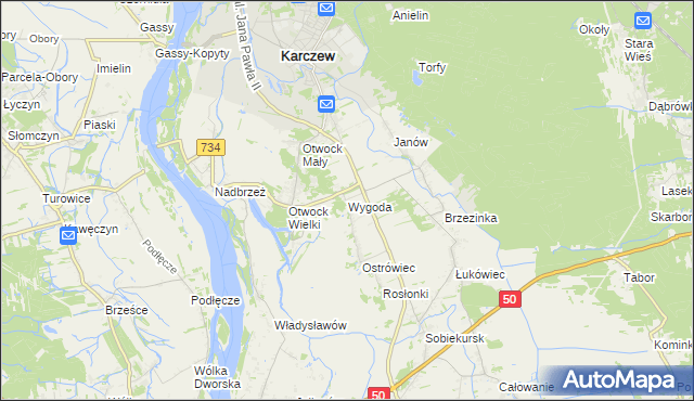 mapa Wygoda gmina Karczew, Wygoda gmina Karczew na mapie Targeo
