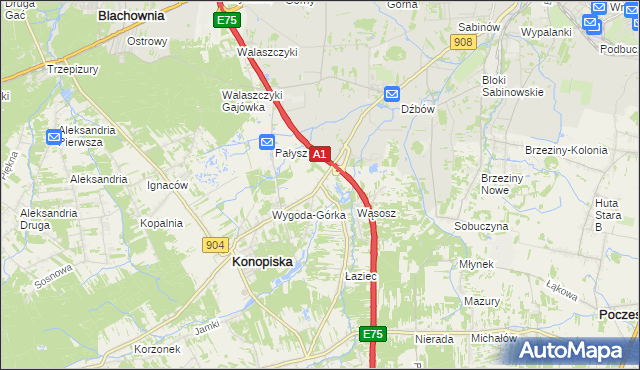 mapa Wygoda gmina Konopiska, Wygoda gmina Konopiska na mapie Targeo