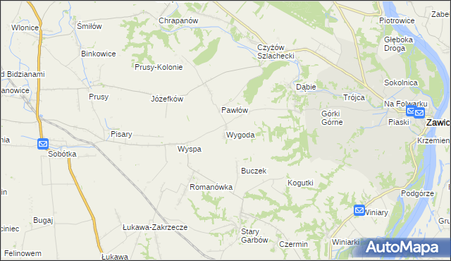 mapa Wygoda gmina Zawichost, Wygoda gmina Zawichost na mapie Targeo