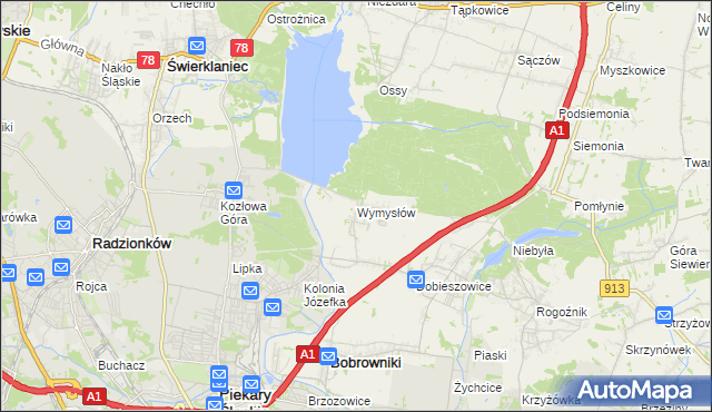 mapa Wymysłów gmina Bobrowniki, Wymysłów gmina Bobrowniki na mapie Targeo