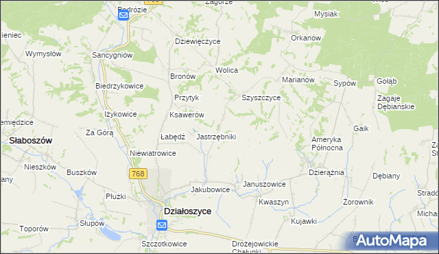 mapa Wymysłów gmina Działoszyce, Wymysłów gmina Działoszyce na mapie Targeo