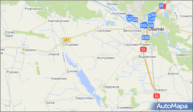 mapa Wymysłowo gmina Oborniki, Wymysłowo gmina Oborniki na mapie Targeo