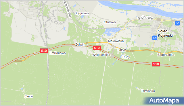 mapa Wypaleniska gmina Solec Kujawski, Wypaleniska gmina Solec Kujawski na mapie Targeo