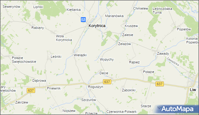 mapa Wypychy gmina Korytnica, Wypychy gmina Korytnica na mapie Targeo