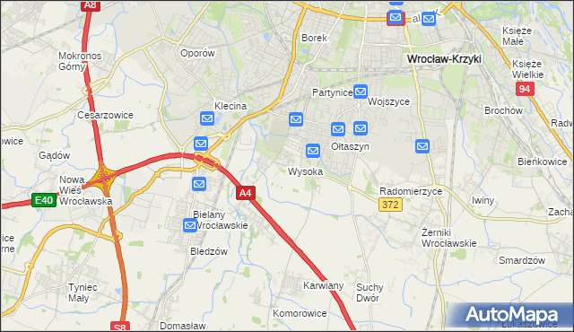 mapa Wysoka gmina Kobierzyce, Wysoka gmina Kobierzyce na mapie Targeo