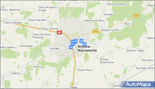 mapa Wysokie Mazowieckie, Wysokie Mazowieckie na mapie Targeo