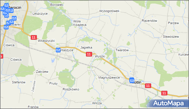 mapa Wyszki gmina Kotlin, Wyszki gmina Kotlin na mapie Targeo