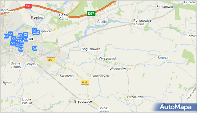 mapa Wyszogród gmina Oleśnica, Wyszogród gmina Oleśnica na mapie Targeo