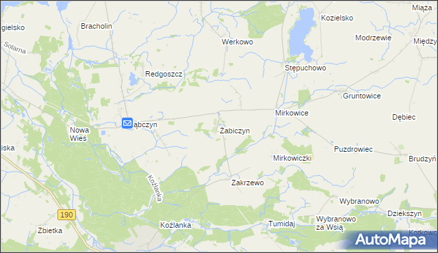 mapa Żabiczyn gmina Mieścisko, Żabiczyn gmina Mieścisko na mapie Targeo