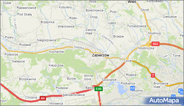 mapa Zabierzów powiat krakowski, Zabierzów powiat krakowski na mapie Targeo