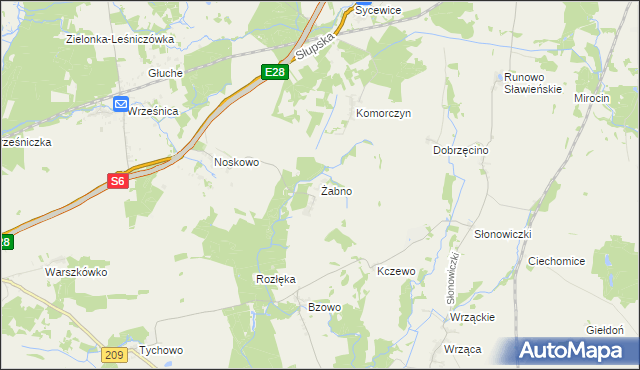 mapa Żabno gmina Sławno, Żabno gmina Sławno na mapie Targeo