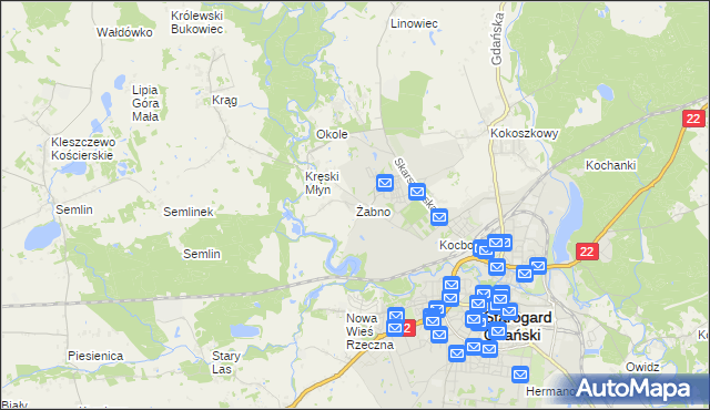 mapa Żabno gmina Starogard Gdański, Żabno gmina Starogard Gdański na mapie Targeo