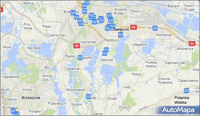 mapa Zaborze gmina Oświęcim, Zaborze gmina Oświęcim na mapie Targeo