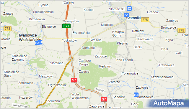 mapa Zaborze gmina Słomniki, Zaborze gmina Słomniki na mapie Targeo