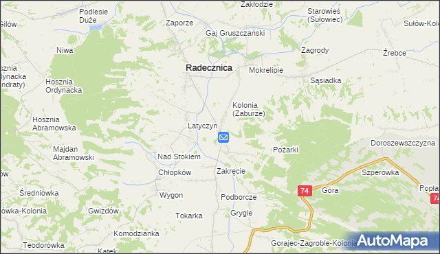 mapa Zaburze gmina Radecznica, Zaburze gmina Radecznica na mapie Targeo