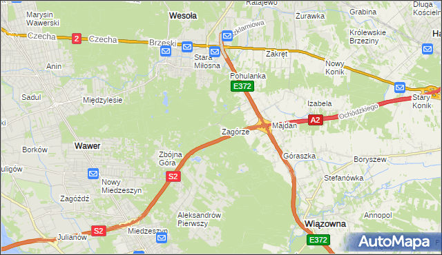 mapa Zagórze gmina Wiązowna, Zagórze gmina Wiązowna na mapie Targeo