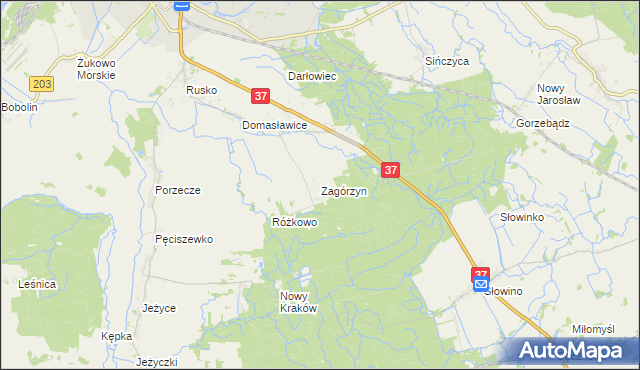 mapa Zagórzyn gmina Darłowo, Zagórzyn gmina Darłowo na mapie Targeo