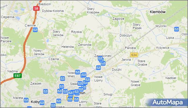 mapa Zagościniec gmina Wołomin, Zagościniec gmina Wołomin na mapie Targeo