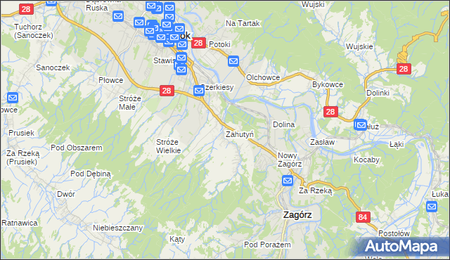 mapa Zahutyń, Zahutyń na mapie Targeo