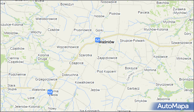 mapa Zajączkowice gmina Waśniów, Zajączkowice gmina Waśniów na mapie Targeo
