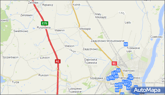 mapa Zajączkowo gmina Tczew, Zajączkowo gmina Tczew na mapie Targeo