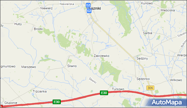 mapa Zakrzewko gmina Duszniki, Zakrzewko gmina Duszniki na mapie Targeo