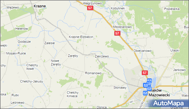 mapa Zakrzewo gmina Karniewo, Zakrzewo gmina Karniewo na mapie Targeo