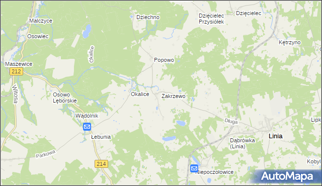mapa Zakrzewo gmina Linia, Zakrzewo gmina Linia na mapie Targeo