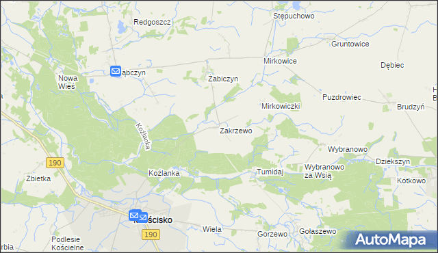 mapa Zakrzewo gmina Mieścisko, Zakrzewo gmina Mieścisko na mapie Targeo