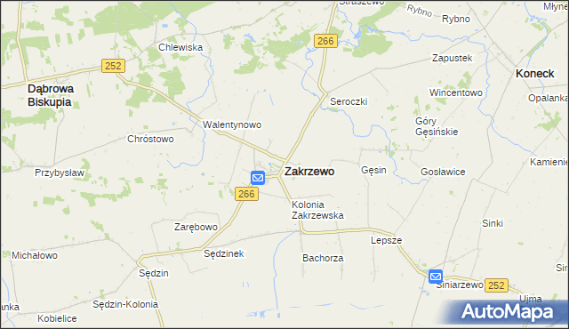 mapa Zakrzewo powiat aleksandrowski, Zakrzewo powiat aleksandrowski na mapie Targeo