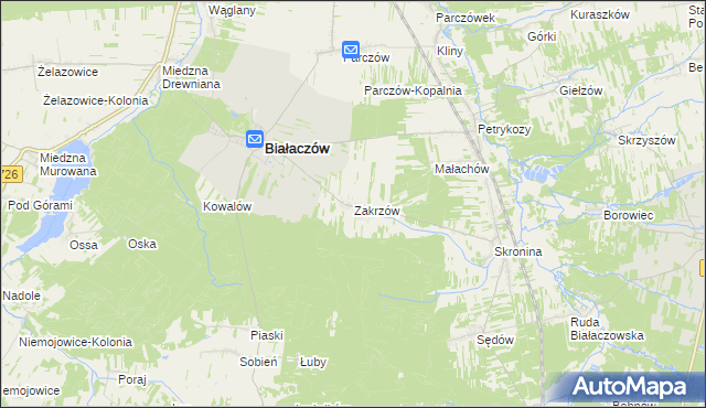 mapa Zakrzów gmina Białaczów, Zakrzów gmina Białaczów na mapie Targeo