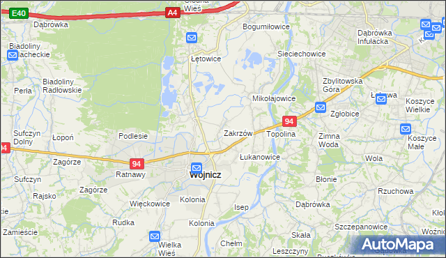 mapa Zakrzów gmina Wojnicz, Zakrzów gmina Wojnicz na mapie Targeo