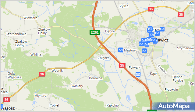 mapa Załęcze gmina Rawicz, Załęcze gmina Rawicz na mapie Targeo