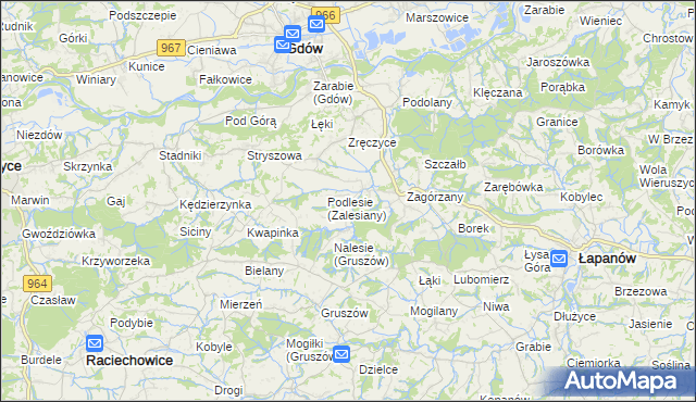 mapa Zalesiany gmina Gdów, Zalesiany gmina Gdów na mapie Targeo